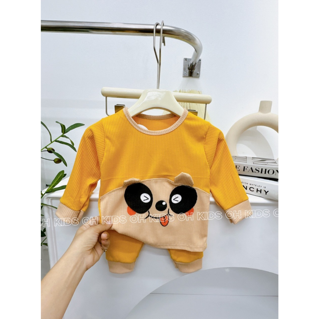 Bộ Dài Tay Thu Đông, Bô Len Tăm In Hình Cún Siêu Cute Cho Bé Trai, Bé Gái từ 6 - 15kg