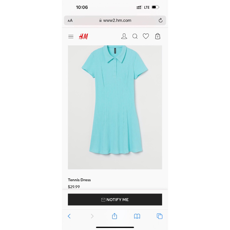 Thanh lý váy HM aqua tennis dress auth