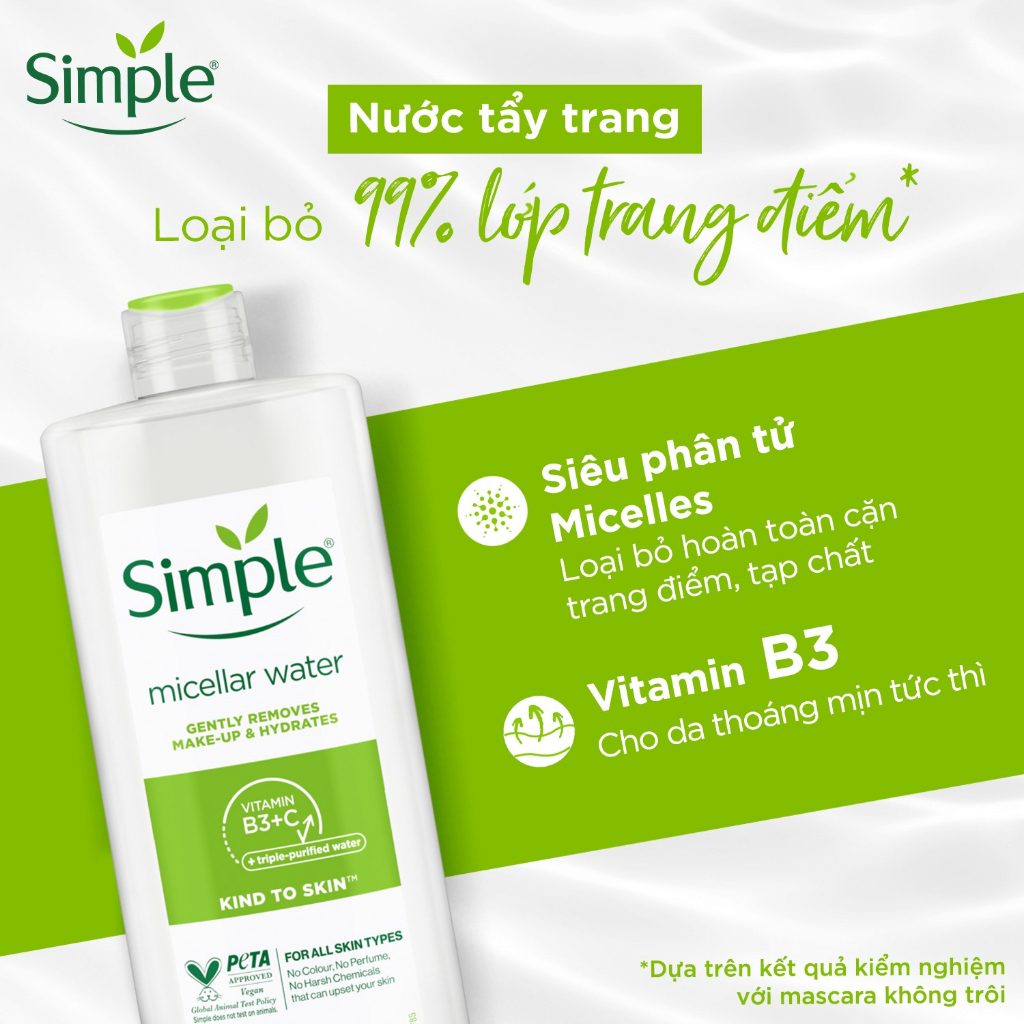 Combo Simple Nước tẩy trang 200ml + Sữa rửa mặt 150ml + Nước hoa hồng 200ml + Sữa dưỡng dạng sữa 125ml