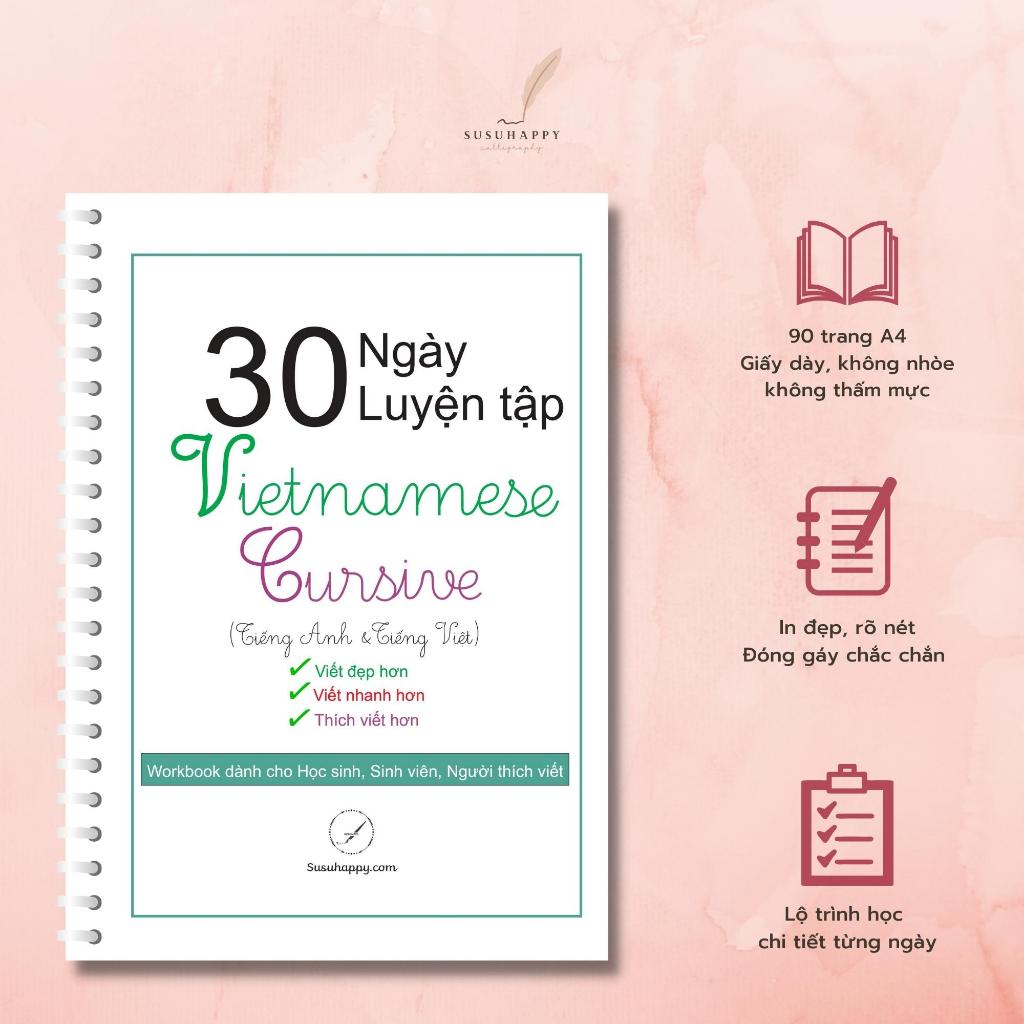 Workbook 30 Ngày Cải Thiện Chữ Viết Tay Vietnamese Cursive, Giúp Viết Đẹp, Nhanh Hơn
