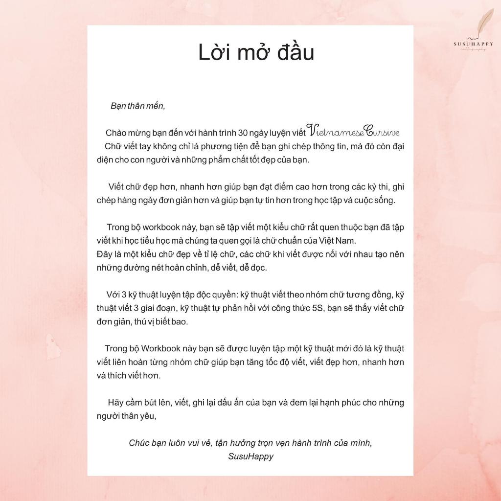 Workbook 30 Ngày Cải Thiện Chữ Viết Tay Vietnamese Cursive, Giúp Viết Đẹp, Nhanh Hơn