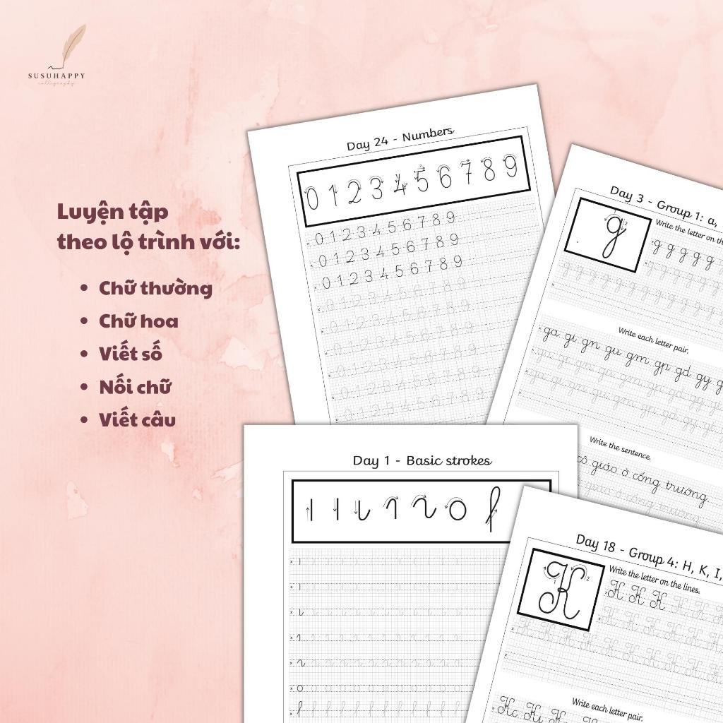 Workbook 30 Ngày Cải Thiện Chữ Viết Tay Vietnamese Cursive, Giúp Viết Đẹp, Nhanh Hơn