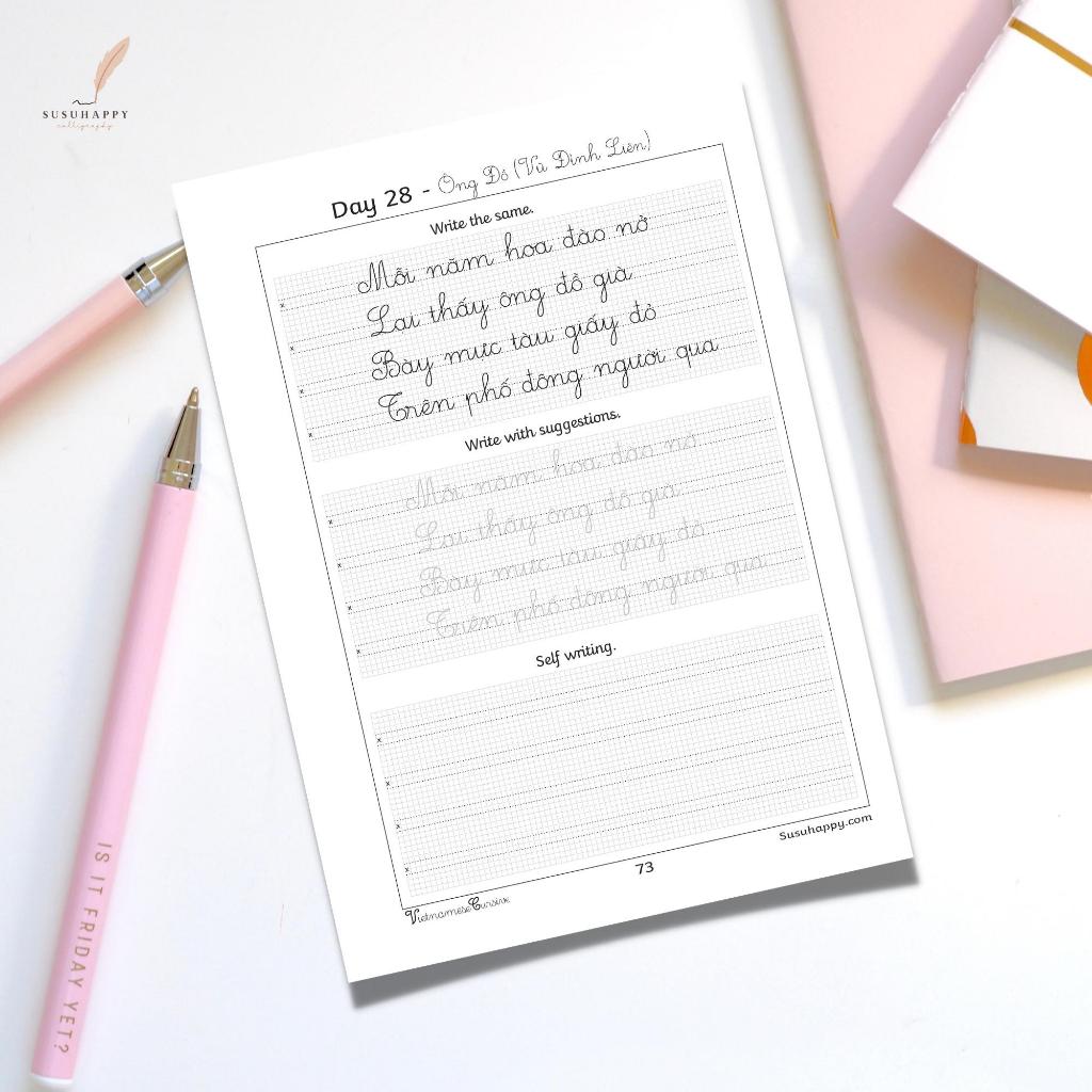 Workbook 30 Ngày Cải Thiện Chữ Viết Tay Vietnamese Cursive, Giúp Viết Đẹp, Nhanh Hơn