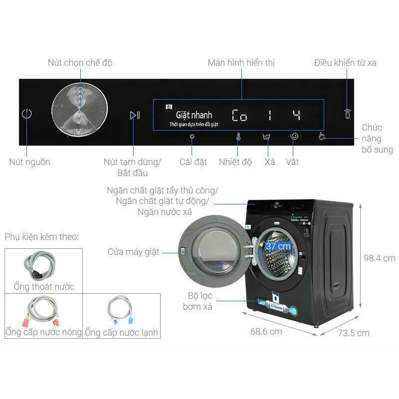 Máy giặt sấy Samsung Inverter giặt 21 kg - sấy 12 kg WD21T6500GV/SV