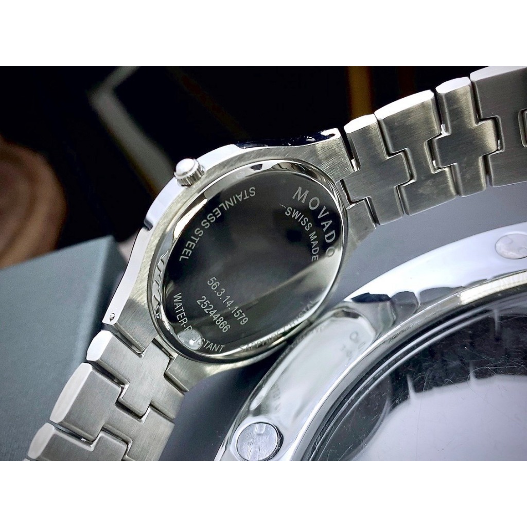 ĐỒNG HỒ NAM MOVADO 0607199 khung thép trắng- Máy swiss made- Size 40mm- chống nước- bảo hành 24 tháng