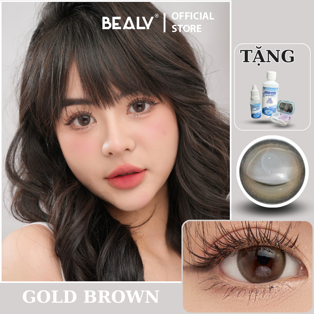 Kính áp tròng BEALY lens cận Hàn Quốc đường kính 14.3mm siêu tự nhiên độ cận từ 0-6 gold brown