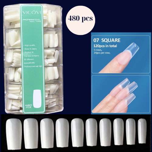 Móng úp vuông nhám đục 480pcs nhựa siêu dẻo vicovi móng giả móng nail tip design nail mềm mỏng chắc chắn móng nối