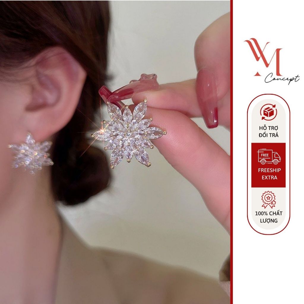 YM Concept Bông Tai Đính Đá Nhân Tạo Hình Hoa Tuyết - PK0064