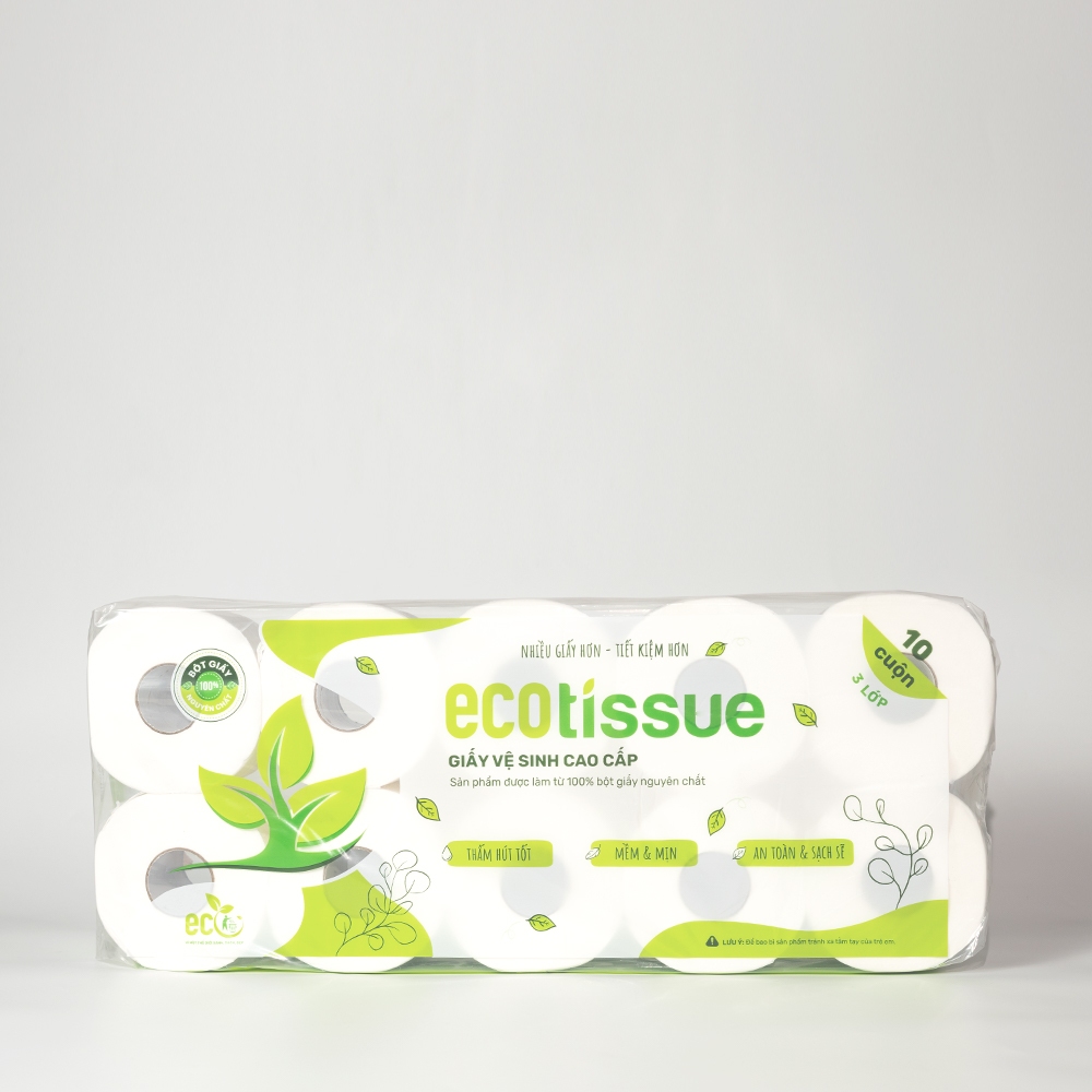 Giấy vệ sinh giấy cuộn cao cấp Ecotissue 3 lớp lốc 10 cuộn có lõi/không lõi cao cấp mềm dai tự nhiên