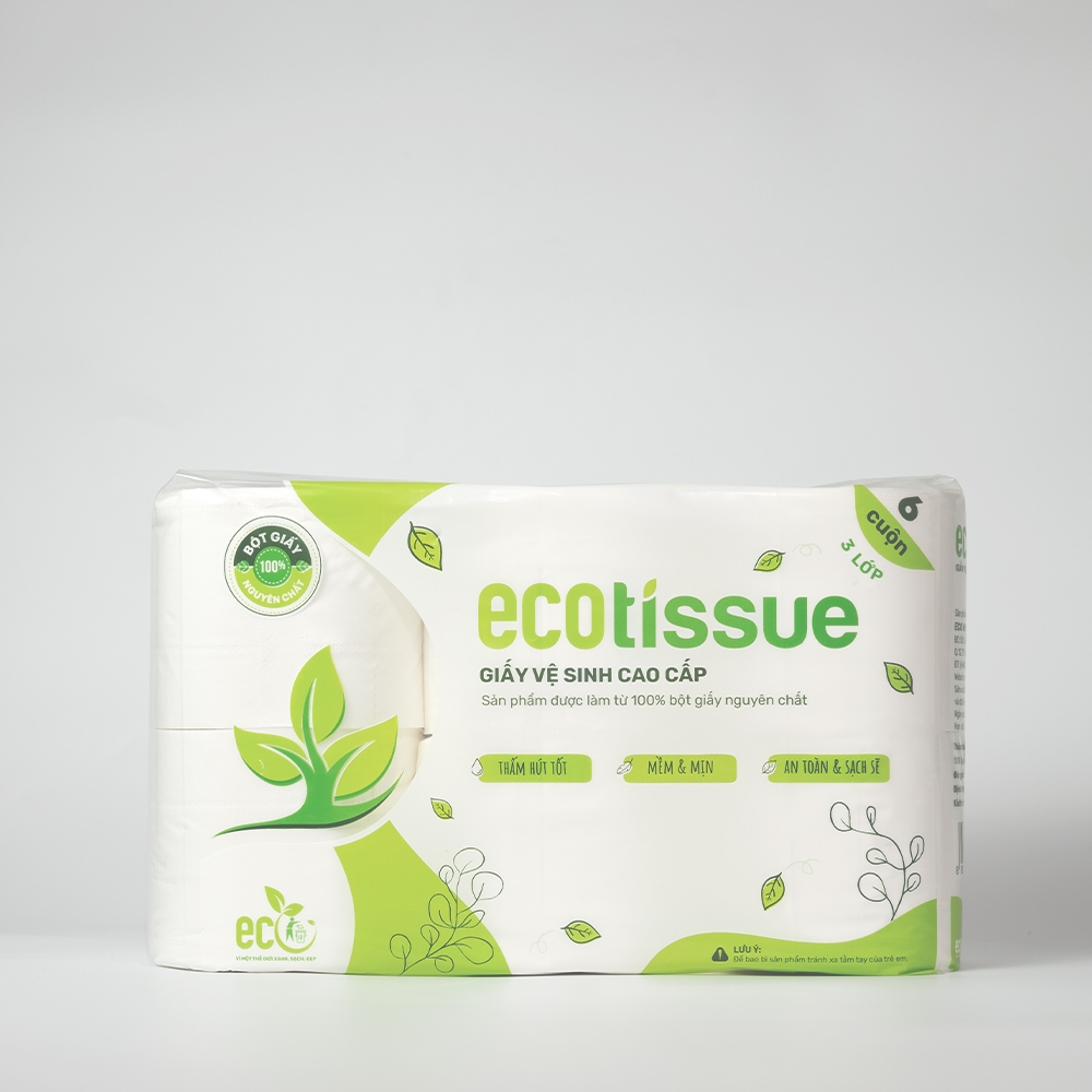 Giấy vệ sinh giấy cuộn cao cấp Ecotissue 3 lớp lốc 6 cuộn có lõi không lõi