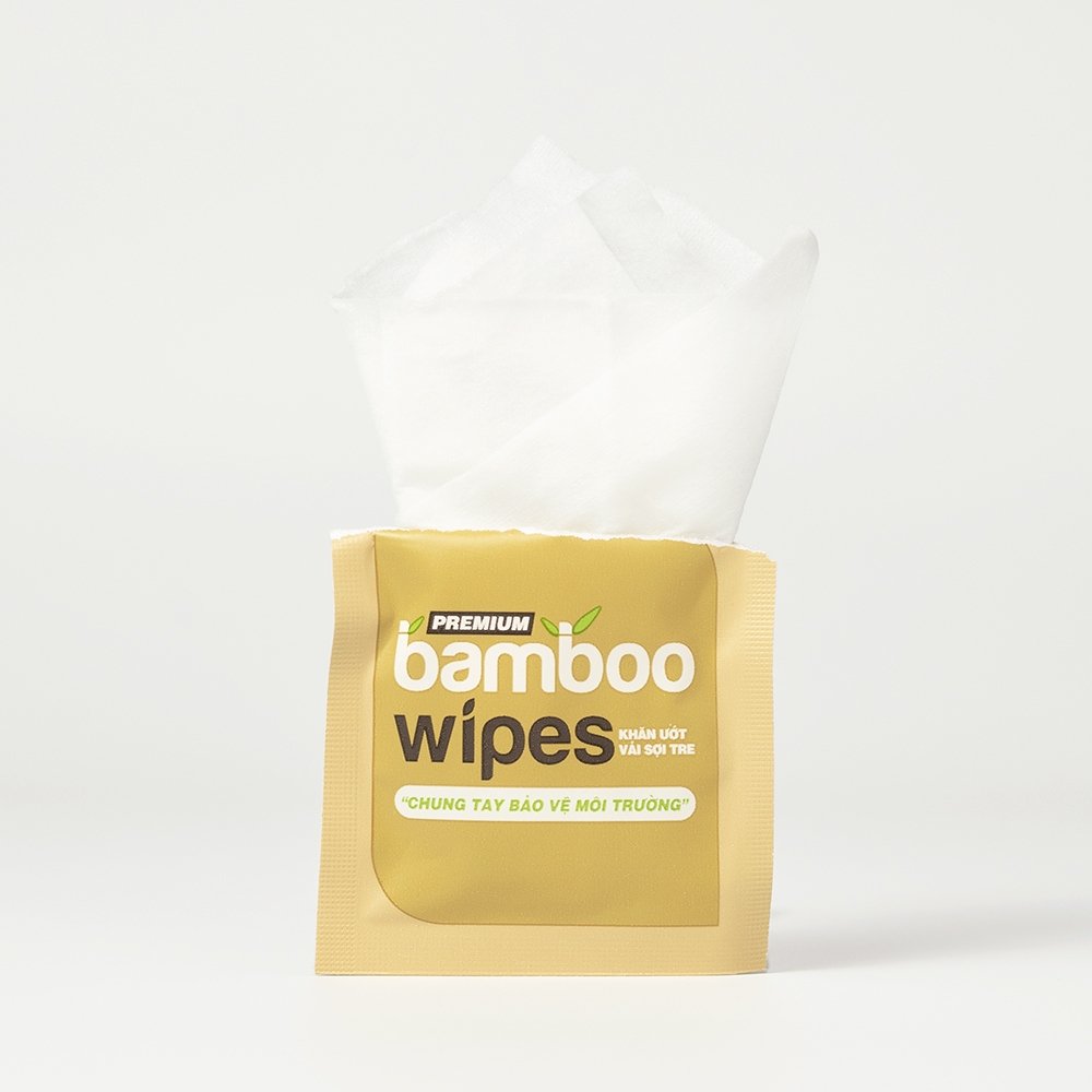 Combo 10 gói khăn giấy ướt cao cấp vải tre sinh thái kháng khuẩn EcoBamboo EcoWipes travel size Premium gói 1 tờ