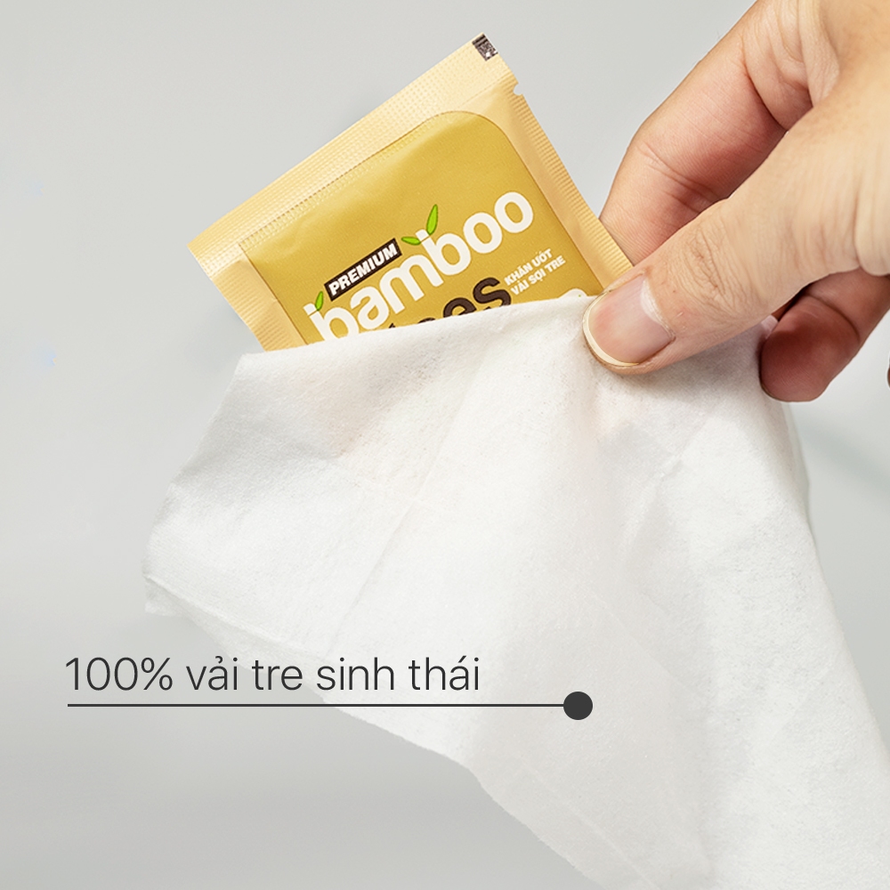 Combo 10 gói khăn giấy ướt cao cấp vải tre sinh thái kháng khuẩn EcoBamboo EcoWipes travel size Premium gói 1 tờ