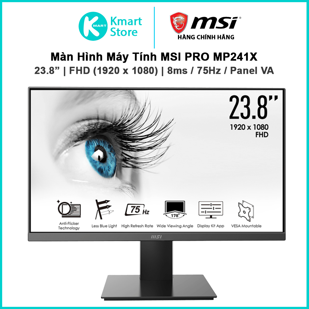 Màn hình MSI PRO MP241X 23.8 inch 1920 x 1080 (FHD) / VA 75Hz / HDMI / VGA - Hàng Chính Hãng