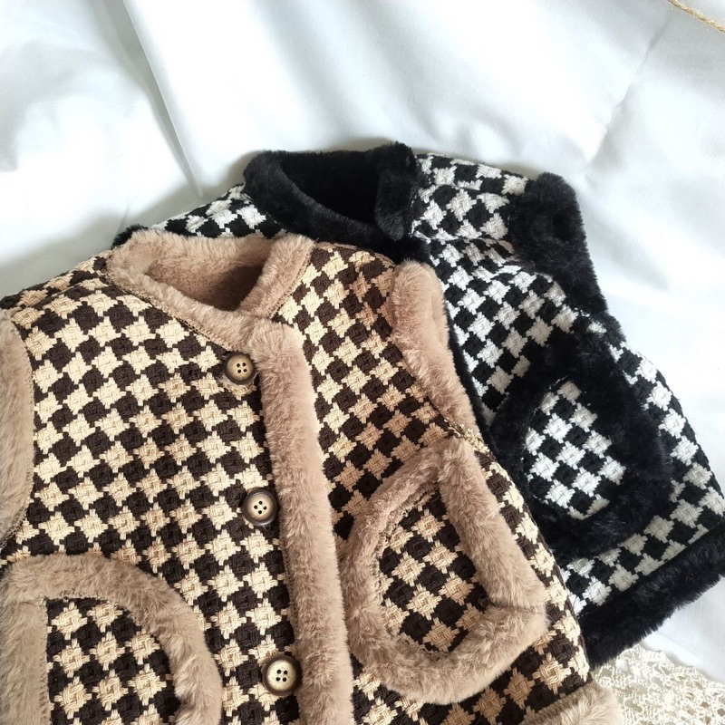 Áo khoác Gile dạ lót lông cừu cho bé gái, áo gile lông cho bé phong cách hàn quốc