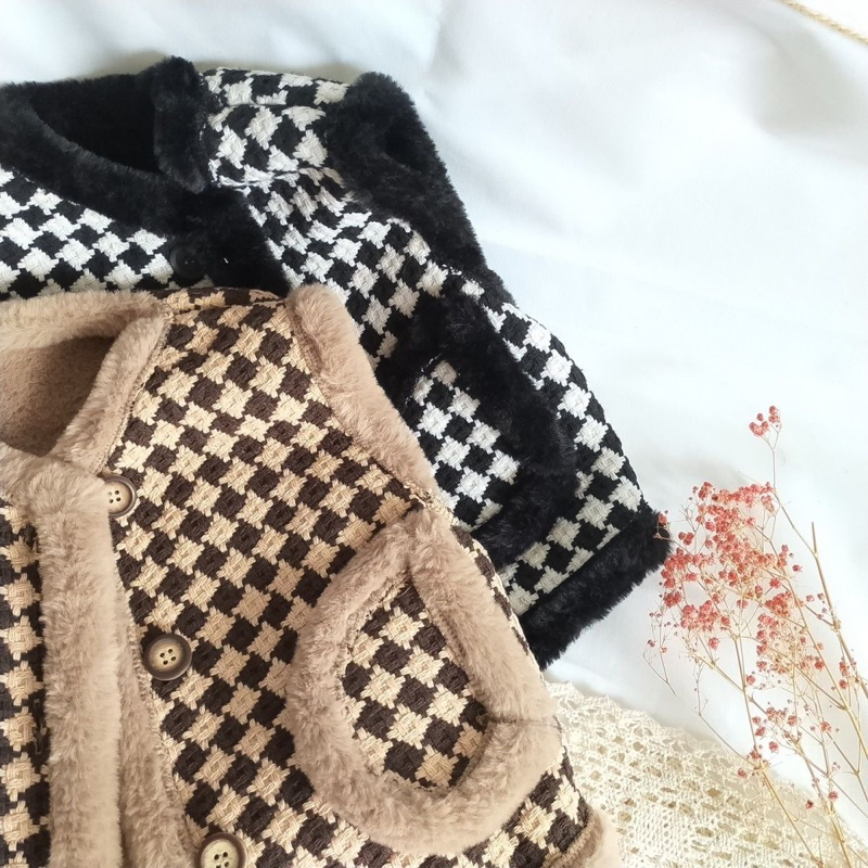 Áo khoác Gile dạ lót lông cừu cho bé gái, áo gile lông cho bé phong cách hàn quốc