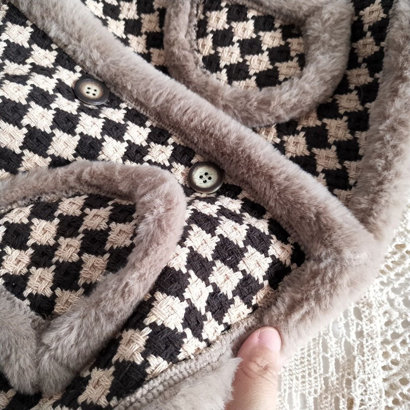 Áo khoác Gile dạ lót lông cừu cho bé gái, áo gile lông cho bé phong cách hàn quốc