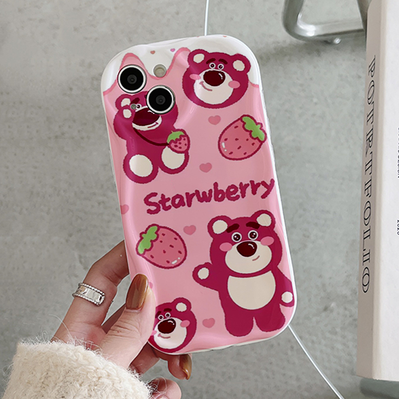 Ốp lưng iphone hình gấu losto dâu tây viền nổi cạnh sóng iPhone 14 15XR 13 11 12 Pro Max 8 7 6 6S Plus X Xs Max