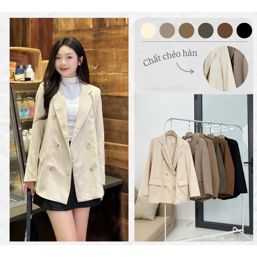 Áo blazer nữ 2 lớp - áo vest dài tay khoác ngoài phong cách hàn quốc