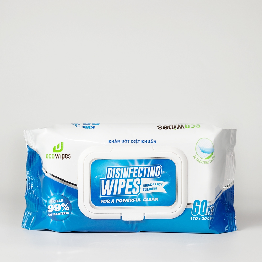 Combo 03 gói khăn giấy ướt diệt khuẩn EcoWipes gói 60 tờ diệt 99,9% vi khuẩn có hại trên nhiều bề mặt