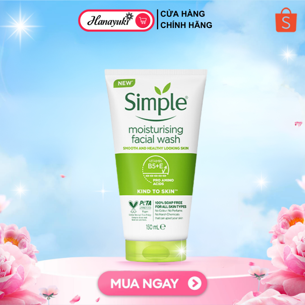 SỮA RỬA MẶT SIMPLE GIÚP DƯỠNG ẨM CHO DA TRÔNG KHỎE VÀ MỊN MÀNG 150ML MOISTURISING