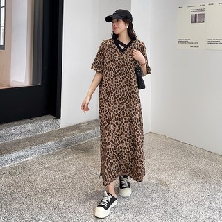 Đầm suông váy suông fom rộng dáng dài bigsize thun cotton họa tiết da báo