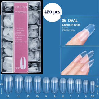  Móng úp 480pcs tròn dài nhám trong vicovi nhựa siêu dẻo móng nối móng úp đắp gel 