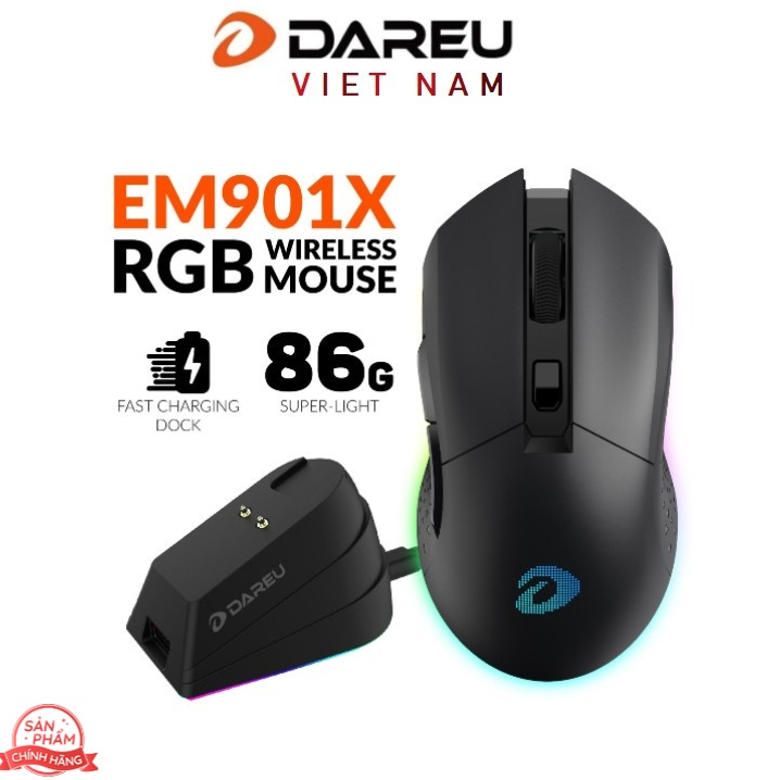 Chuột Gaming không dây Dareu EM901X RGB - SUPERLIGHT, Kèm Dock sạc
