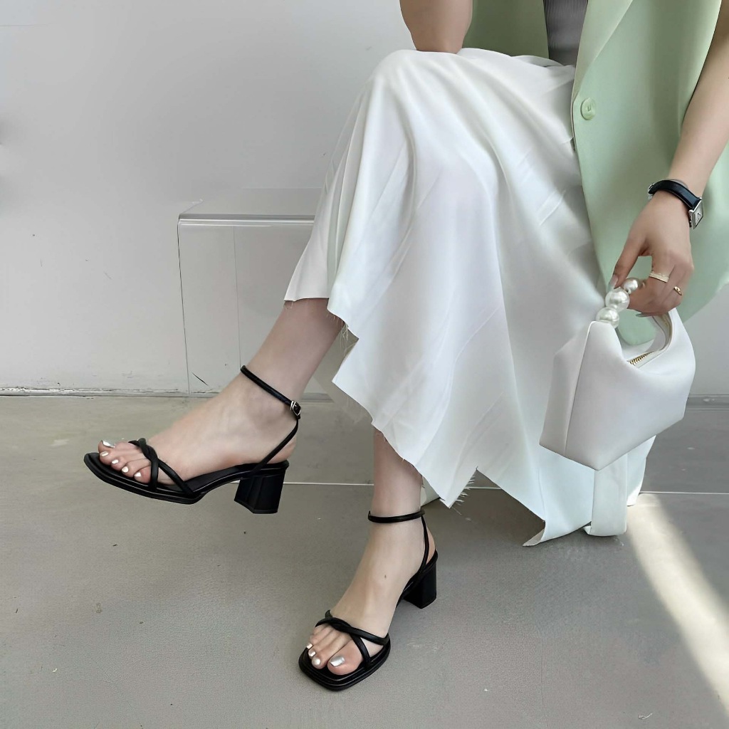 Giày Sandal Cao Gót Nữ Cao 7cm Phối Dây Xoăn Thanh Lịch Nhẹn Nhàng Giày Bánh Bèo Mã Sdxoanxx