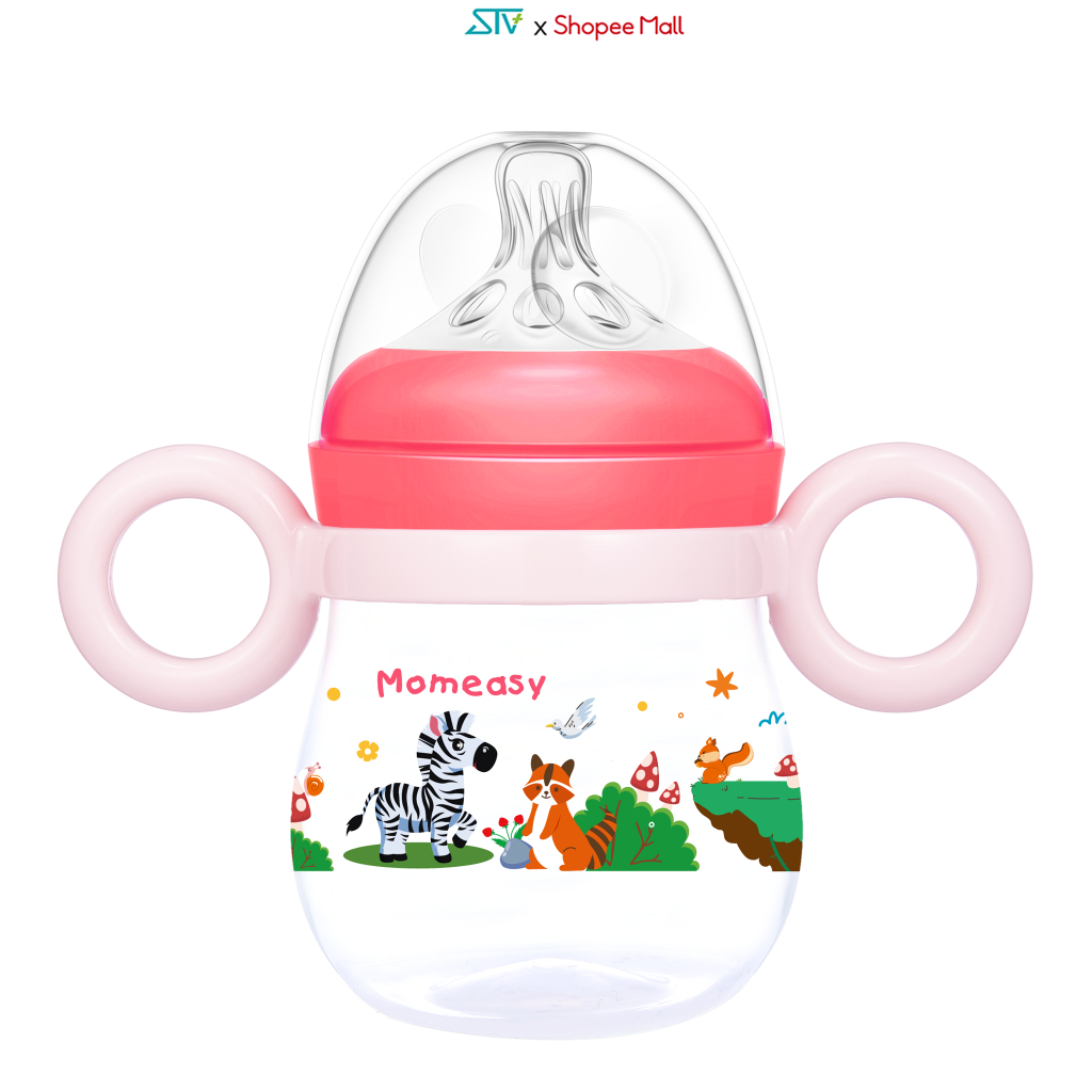 Bình Sữa Cổ Rộng Momeasy 210ML Có Tay Cầm Núm Silicone Mềm Mịn Cho Bé 44781