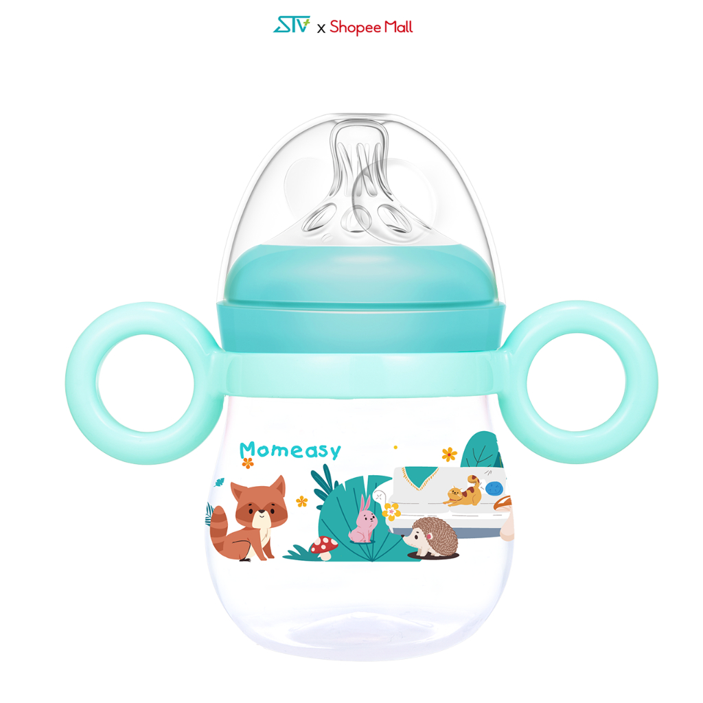 Bình Sữa Cổ Rộng Momeasy 210ML Có Tay Cầm Núm Silicone Mềm Mịn Cho Bé 44781