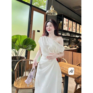 Đầm trễ vai rút hở eo mẫu thiết kế vải đũi vân mây full 2 lớp mẫu mới về