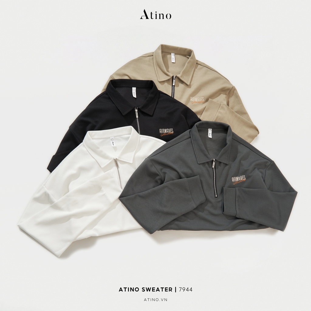 Áo Nỉ Thun Dài Tay Nam Cổ Khóa ATINO Chất Thun Nỉ Ấm Áp Trẻ Trung Form Fitted AN4.7944