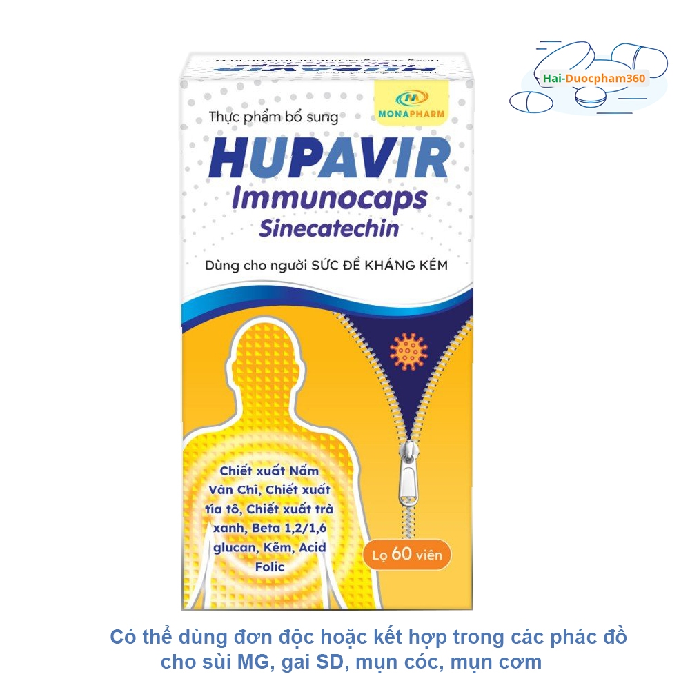 Hupavir Immunocaps Sinecatechin - Dùng cho Sùi MG, Gai SD, mụn cóc, mụn cơm, đào thải HPV