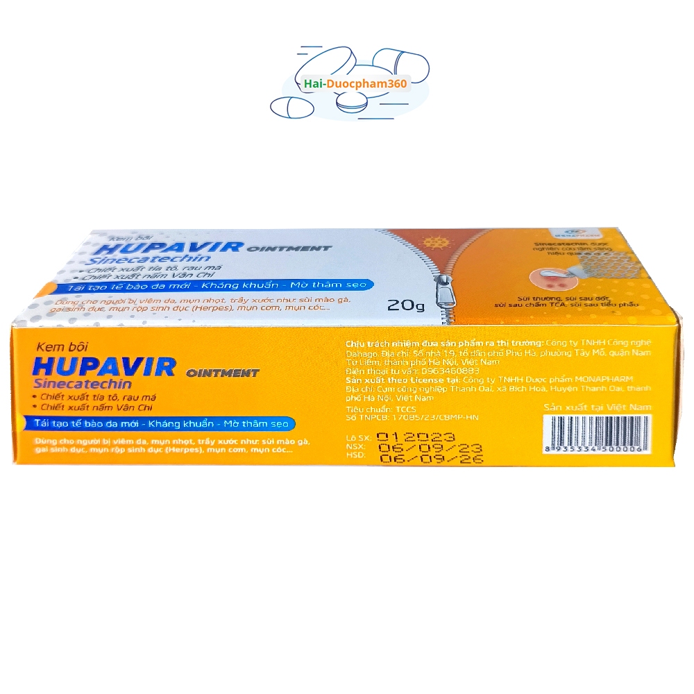 Hupavir Ointment 20g - Kem bôi sùi MG, mục cóc, mụn cơm, dùng được cho miệng lưỡi và vết thương hở