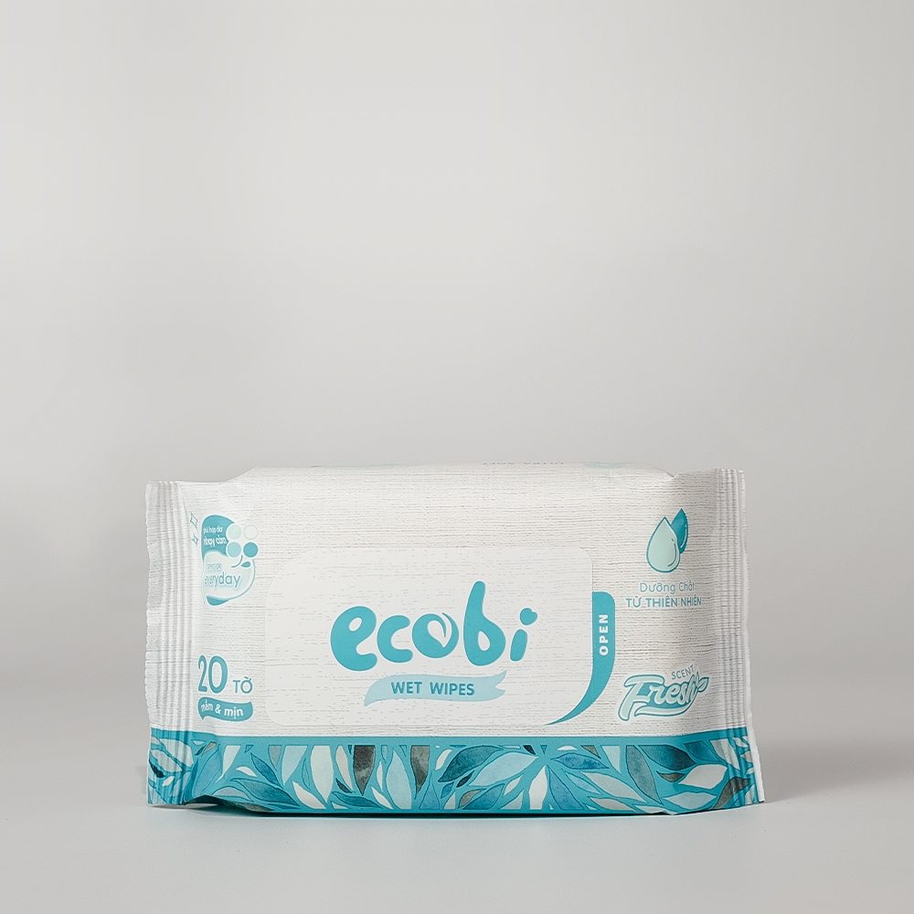 Khăn giấy ướt cao cấp an toàn cho bé Ecowipes gói 20 tờ 110g không mùi không cồn không paraben