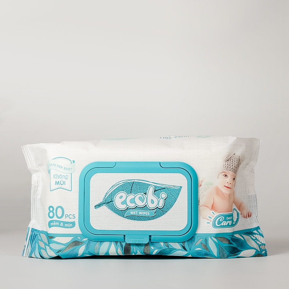 Khăn giấy ướt cao cấp an toàn cho bé Ecowipes gói 80 tờ 560g không mùi không cồn không paraben