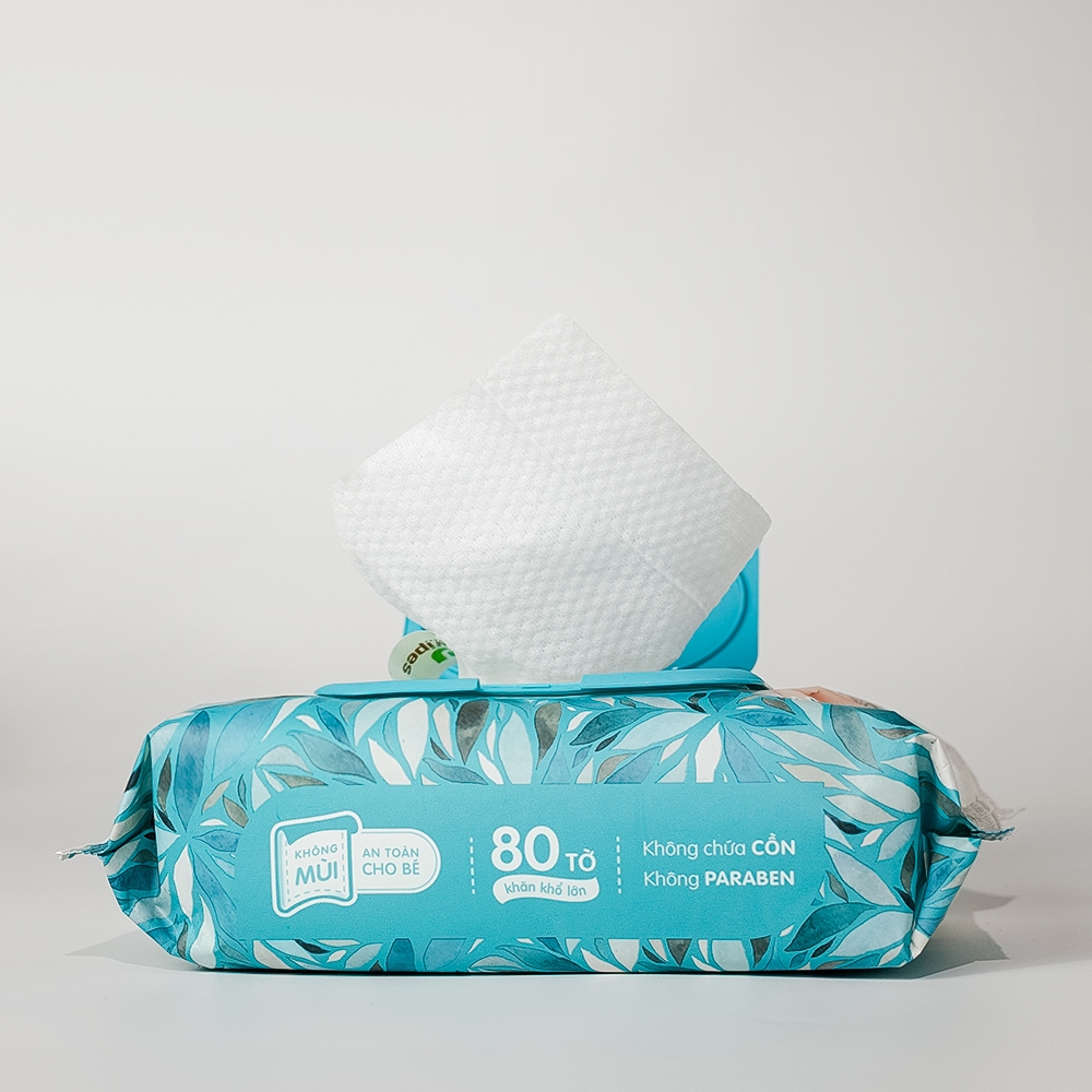 Combo 03 gói khăn giấy ướt cao cấp an toàn cho bé Ecowipes gói 80 tờ 560g không mùi không cồn không paraben