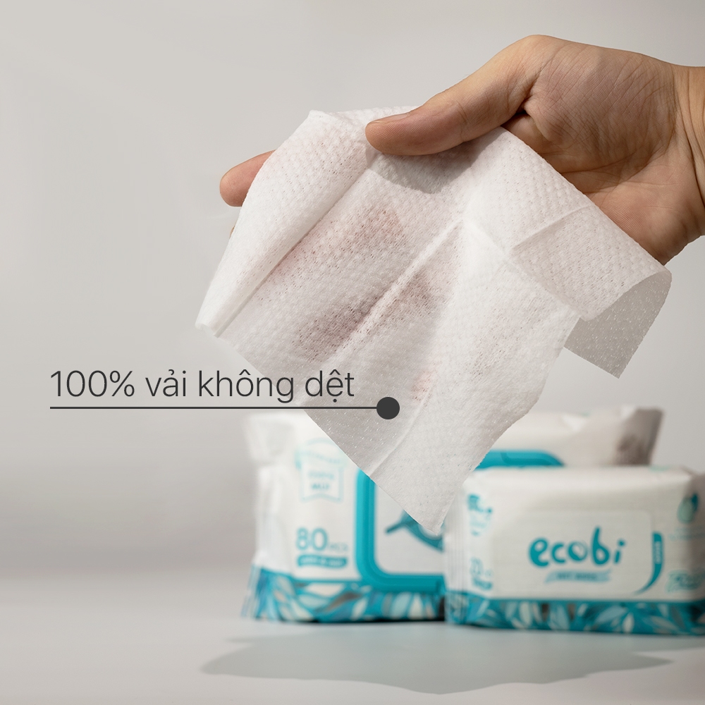 Combo 03 gói khăn giấy ướt cao cấp an toàn cho bé Ecowipes gói 80 tờ 560g không mùi không cồn không paraben