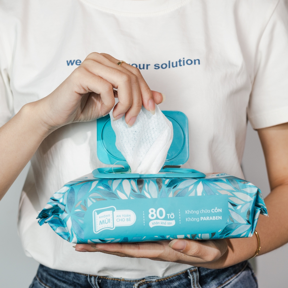 Combo 03 gói khăn giấy ướt cao cấp an toàn cho bé Ecowipes gói 80 tờ 560g không mùi không cồn không paraben