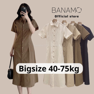 Đầm váy nữ Banamo Fashion váy sơ mi cộc tay chun eo dáng dài có bigsize 5915