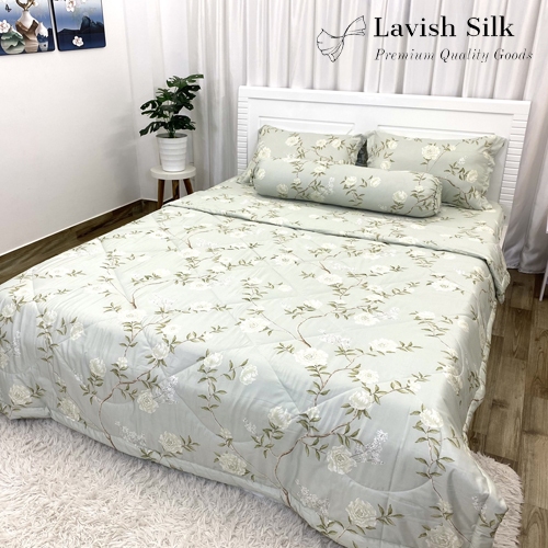 Bộ Chăn Ga Gối 5 Món Lụa Tencel LAVISH SILK kích thước 1m6x2m, 1m8x2m mát lạnh cao cấp KHÔNG NỐI VẢI