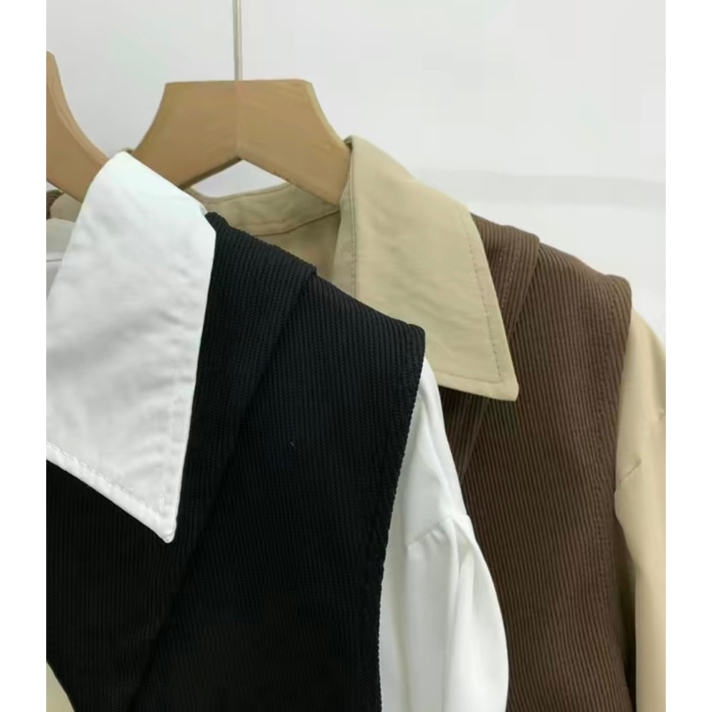 Set áo sơ mi tay dúm kèm áo gile vạt chéo