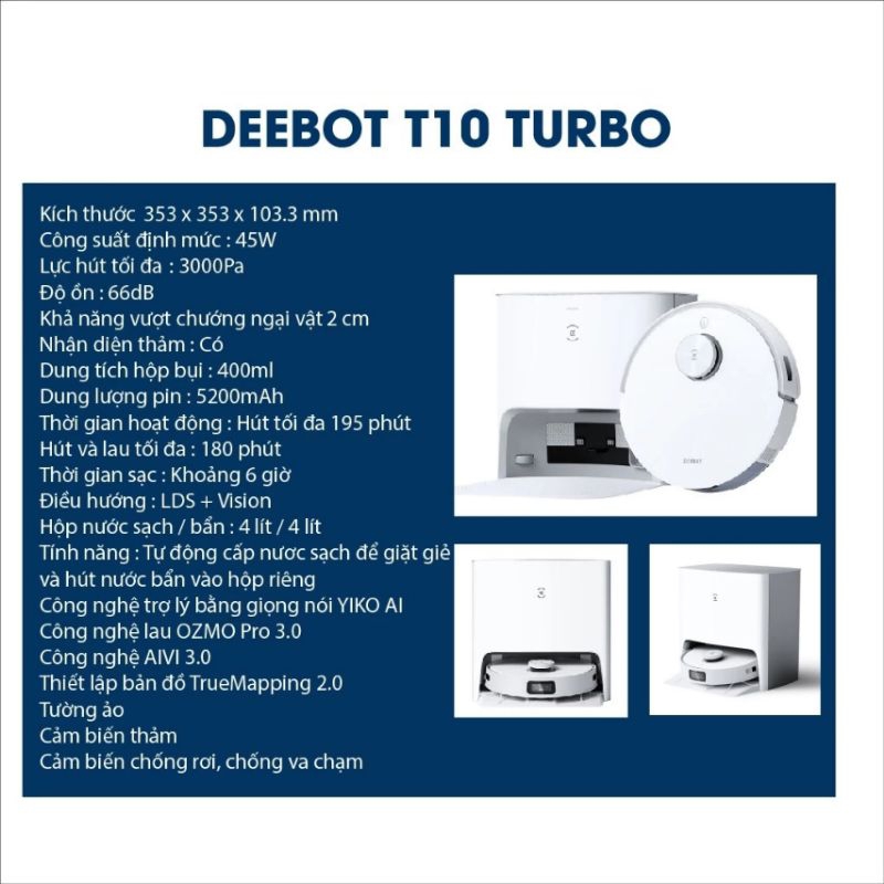 Robot hút bụi Deebot T10 Tubor tự giặt khăn