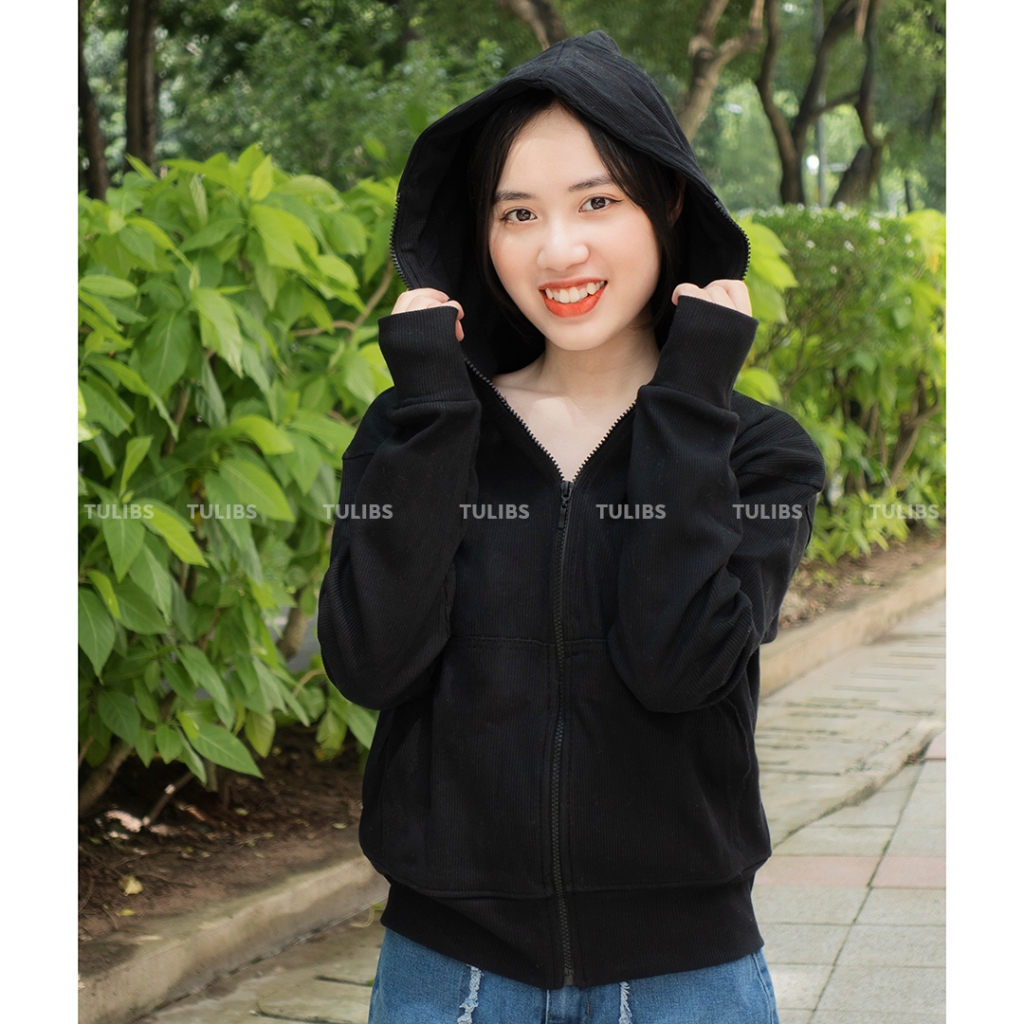 Áo khoác nữ form rộng có mũ thun gân chống nắng cao cấp ấn tượng Tulibs
