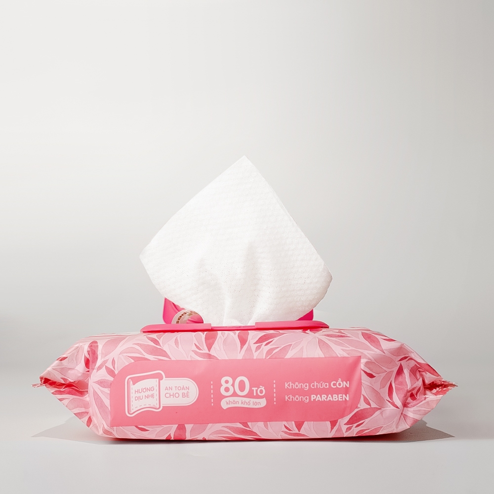 Combo 03 gói khăn giấy ướt cao cấp an toàn cho bé Ecobi EcoWipes gói 80 tờ 560g Hương Dịu Nhẹ không cồn không paraben