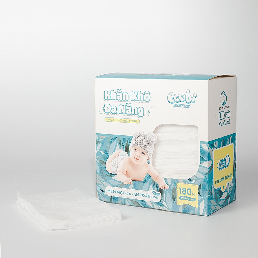 Combo 05 hộp khăn vải khô đa năng cho bé EcoWipes hộp 180 tờ 300g mềm mịn dai thấm hút tốt