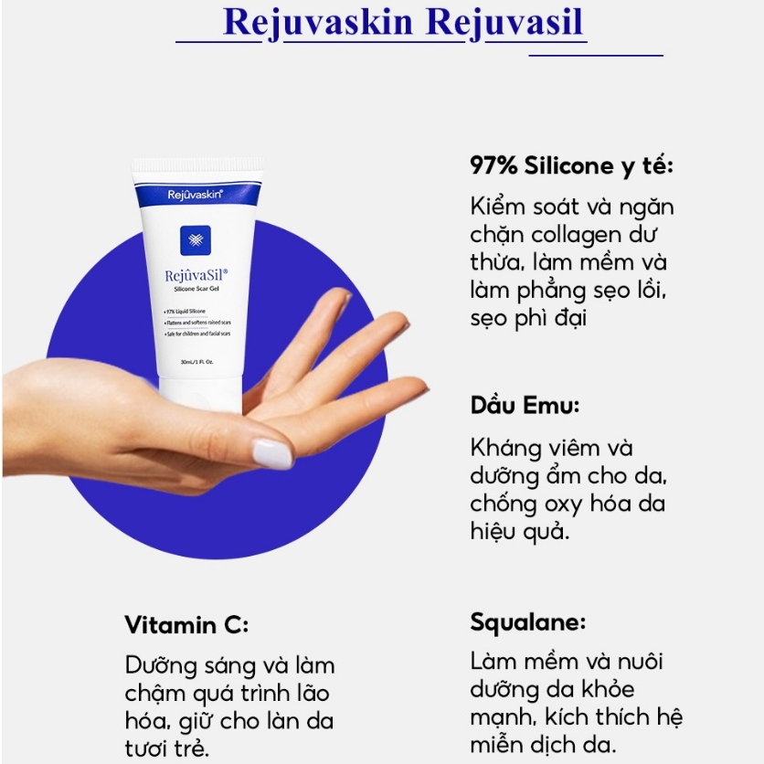 Gel Xóa Sẹo Lồi / Phì Đại REJUVASKIN Scar Rejuvasil 10ml/15ml/30ml