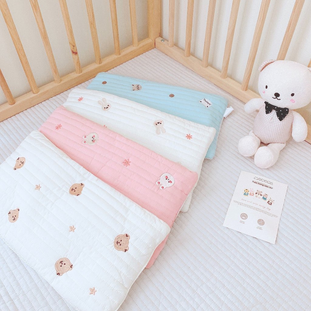 Gối đầu điều hòa không viền Monona trần bông cho bé sơ sinh chất liệu xuất Hàn siêu xịn