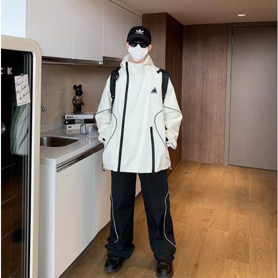 Áo khoác gió 2 lớp, có mũ và khóa zip Unisex, KHÓA CHÉO, chống nước, có túi trong, chống bụi Ulzzang phong cách Hàn Quốc