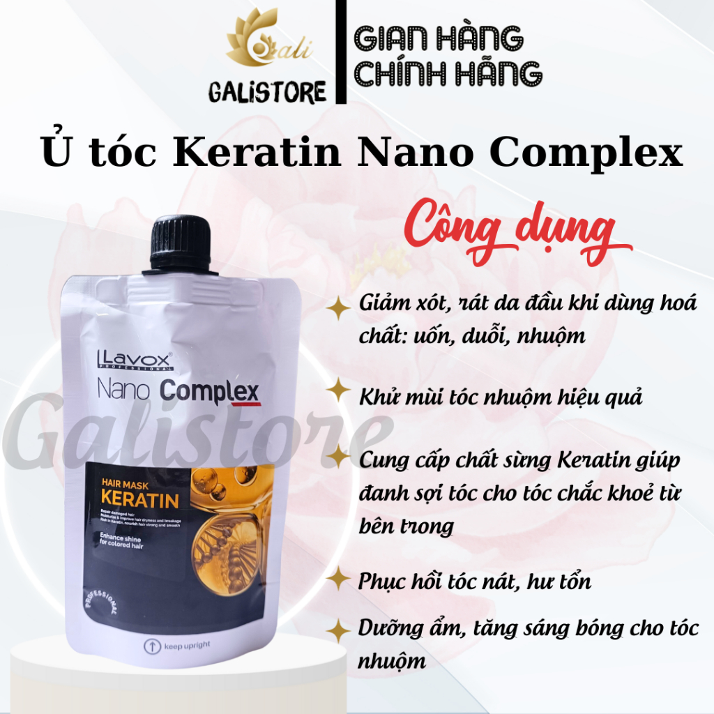 Ủ tóc keratin Nano Complex, Mặt nạ dưỡng tóc keratin lavox nano complex -Galistore